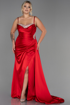 Red Long Satin Plus Size Evening Dress ABU2970
