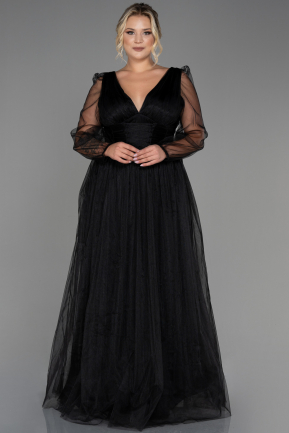 Long Black Plus Size Evening Dress ABU3209