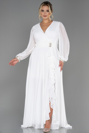Long White Chiffon Plus Size Evening Dress ABU3222