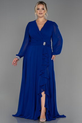 Long Sax Blue Chiffon Plus Size Evening Dress ABU3222