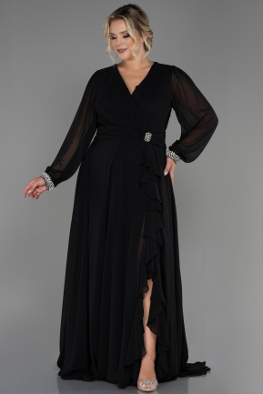Long Black Chiffon Plus Size Evening Dress ABU3222