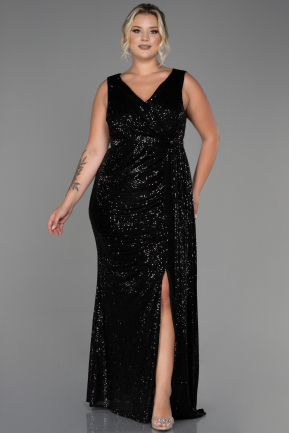 Long Black Scaly Plus Size Evening Dress ABU3194