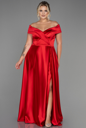 Red Long Satin Plus Size Evening Dress ABU2355