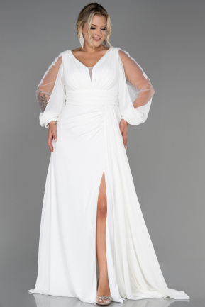 Long White Chiffon Plus Size Evening Dress ABU3221