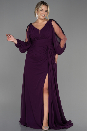 Long Purple Chiffon Plus Size Evening Dress ABU3221