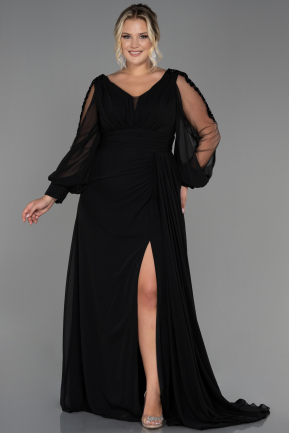 Long Black Chiffon Plus Size Evening Dress ABU3221