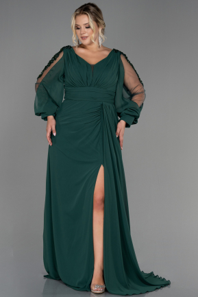 Long Emerald Green Chiffon Plus Size Evening Dress ABU3221