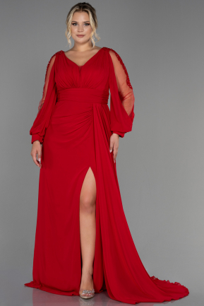 Long Red Chiffon Plus Size Evening Dress ABU3221