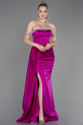 Fuchsia Long Satin Evening Dress ABU2618