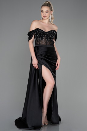 Long Black Satin Evening Dress ABU1783
