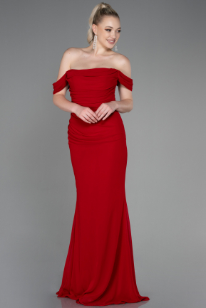 Long Red Chiffon Plus Size Evening Dress ABU3353