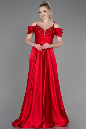 Long Red Satin Evening Dress ABU3226