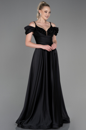 Long Black Satin Evening Dress ABU3226