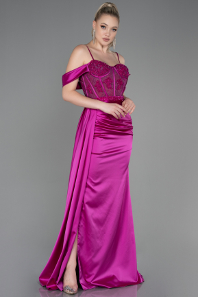 Long Fuchsia Satin Evening Dress ABU3227