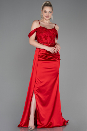 Long Red Satin Evening Dress ABU3227