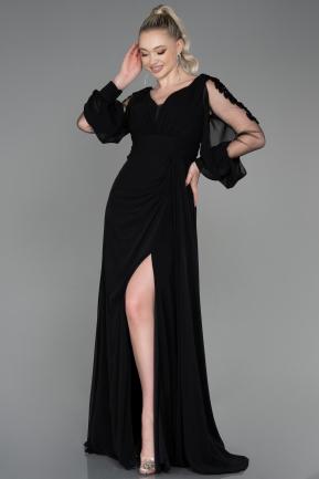 Long Black Chiffon Evening Dress ABU3220
