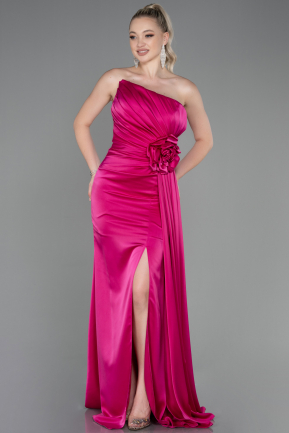 Long Fuchsia Satin Evening Dress ABU3234
