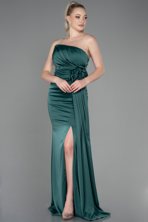 Long Emerald Green Satin Evening Dress ABU3234