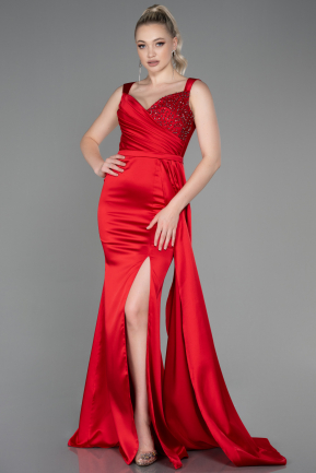 Long Red Satin Evening Dress ABU3235