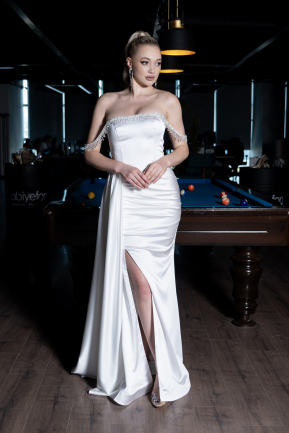 White Long Satin Evening Dress ABU2618