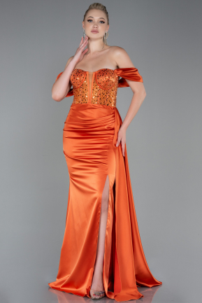 Orange Long Satin Evening Dress ABU3100