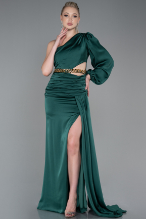 Long Emerald Green Satin Mermaid Prom Dress ABU3424