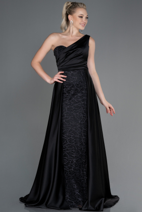 Long Black Satin Evening Dress ABU2933