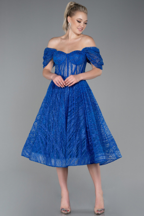 Midi Sax Blue Invitation Dress ABK1810