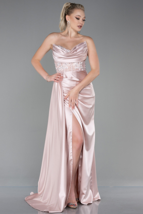 Powder Color Long Satin Evening Dress ABU4366