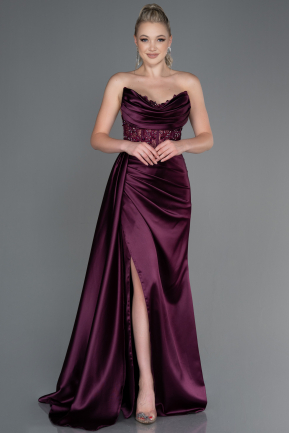 Cherry Colored Long Satin Evening Dress ABU4287