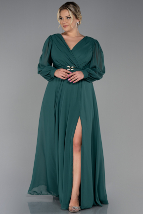 Long Emerald Green Chiffon Plus Size Evening Dress ABU3254