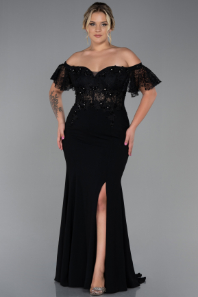 Long Black Dantelle Plus Size Evening Dress ABU2571