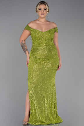 Long Pistachio Green Scaly Plus Size Evening Dress ABU3203
