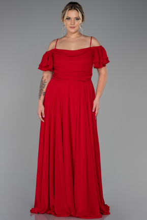 Long Red Chiffon Plus Size Evening Dress ABU3259