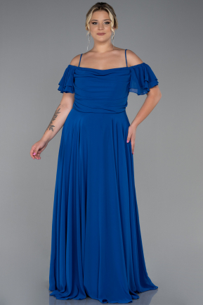 Long Sax Blue Chiffon Plus Size Evening Dress ABU3259