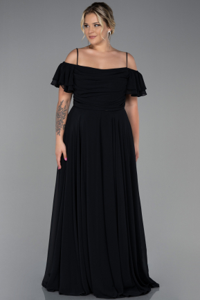 Long Black Chiffon Plus Size Evening Dress ABU3259