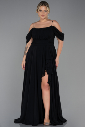 Long Black Chiffon Plus Size Evening Dress ABU3168