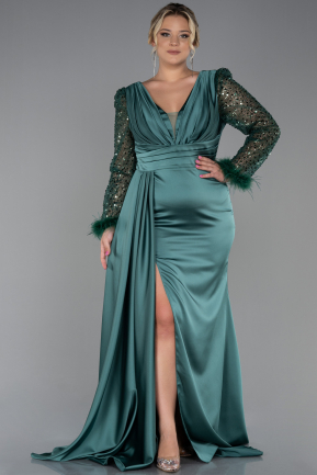 Long Emerald Green Plus Size Evening Dress ABU3237