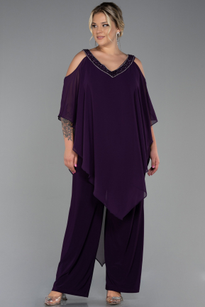Purple Chiffon Plus Size Evening Dress ABT096