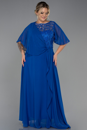 Long Sax Blue Chiffon Plus Size Evening Dress ABU3257
