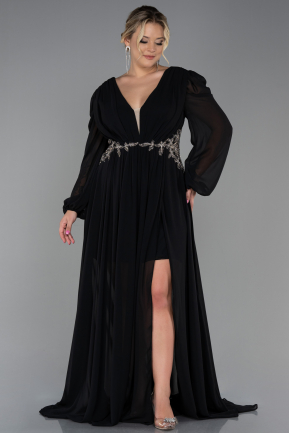 Long Black Chiffon Plus Size Evening Dress ABU3256