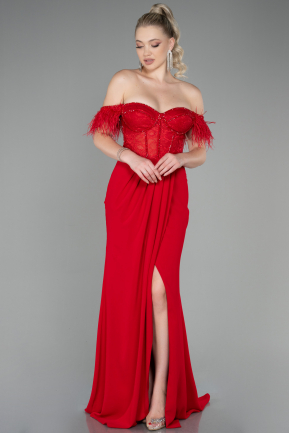 Long Red Dantelle Evening Dress ABU3263