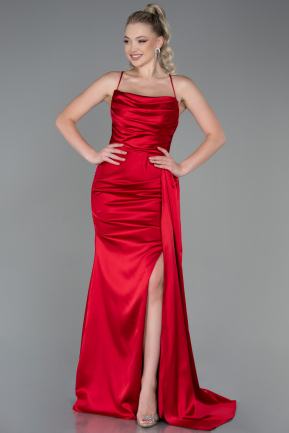 Long Red Satin Prom Gown ABU3267