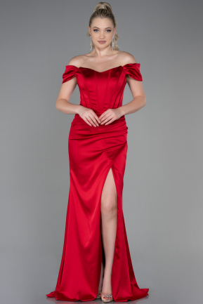 Long Red Satin Evening Dress ABU3269