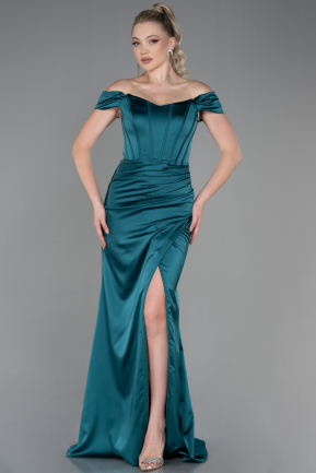 Long Emerald Green Satin Evening Dress ABU3269