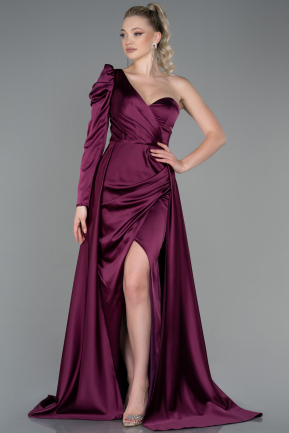 Plum Long Satin Evening Dress ABU1715