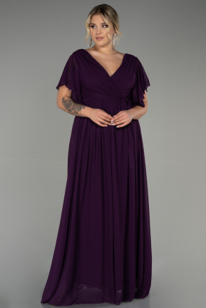 Long Dark Purple Chiffon Plus Size Evening Dress ABU3276