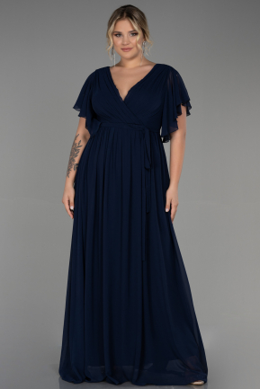 Long Navy Blue Chiffon Plus Size Evening Dress ABU3276