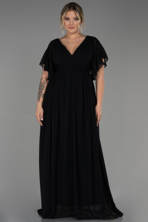 Long Black Chiffon Plus Size Evening Dress ABU3276