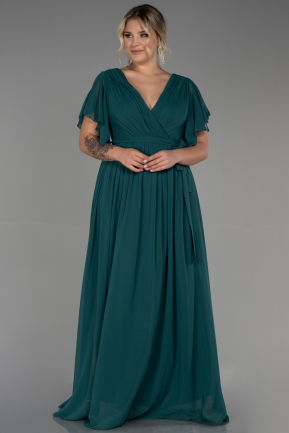 Long Emerald Green Chiffon Plus Size Evening Dress ABU3276